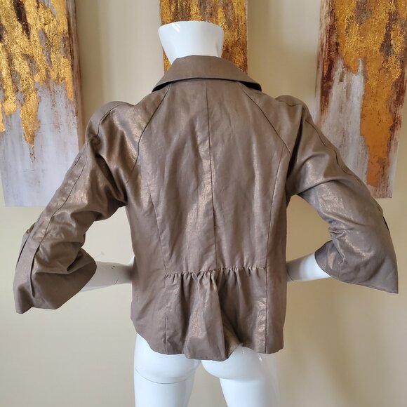 Mac & Jac Gold Metallic Ruffled Sleeve Blazer Jacket SZ L - Picture 5 of 10